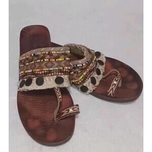 Blowfish Malibu Flip Flop Thongs Womens 7 1/2 Brown Multicolor Beads Aztec...